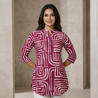 Abstract Print Wine Tunic