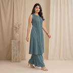 A-Line Teal Kurta Palazzo Set