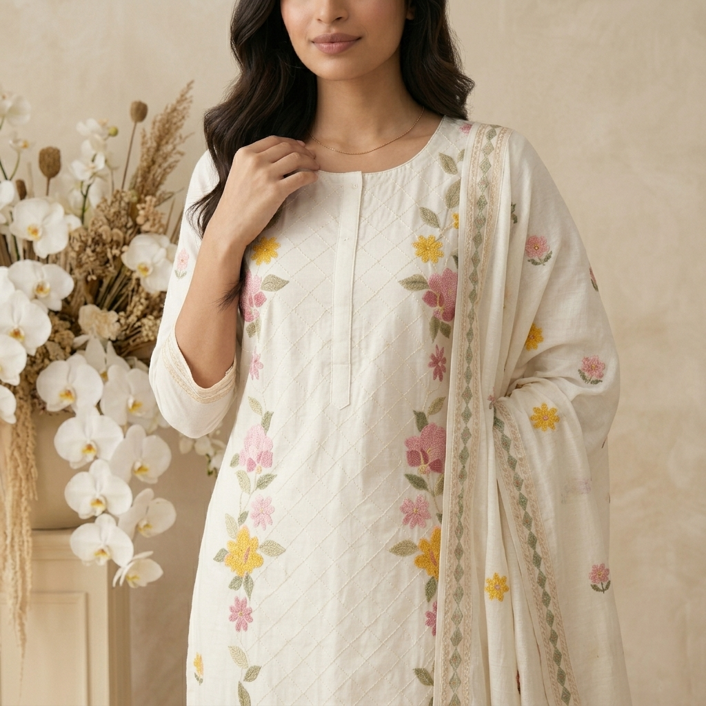 White Spring Bloom 3 Pcs Suit Set