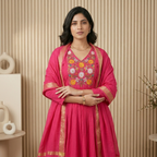 Rani Pink Embroidered Anarkali 3 Pcs Suit Set