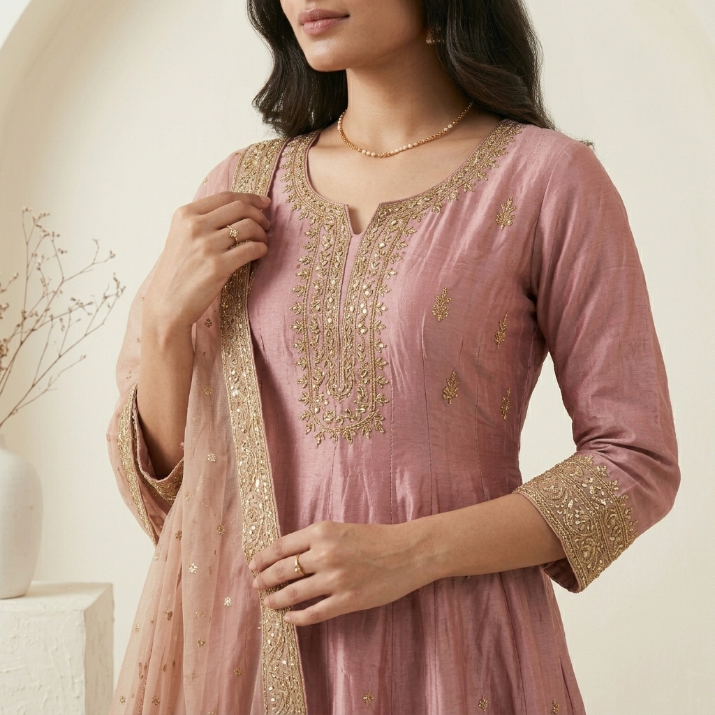 Dusty Pink Festive Anarkali 3 Pcs Suit Set