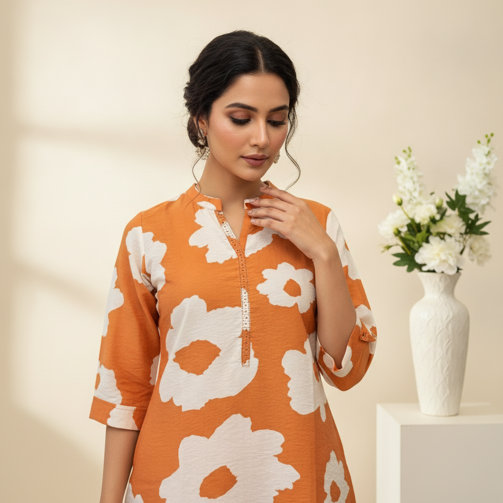 Blooming Orange Flower Tunic
