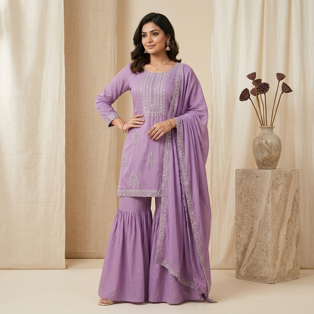 Purple Bloom 3 Pcs Sharara Set