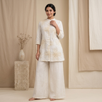 White Embroidered Kurti Palazzo Set
