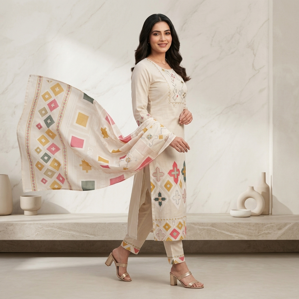 Pastel Mosaic 3 Pcs Suit Set