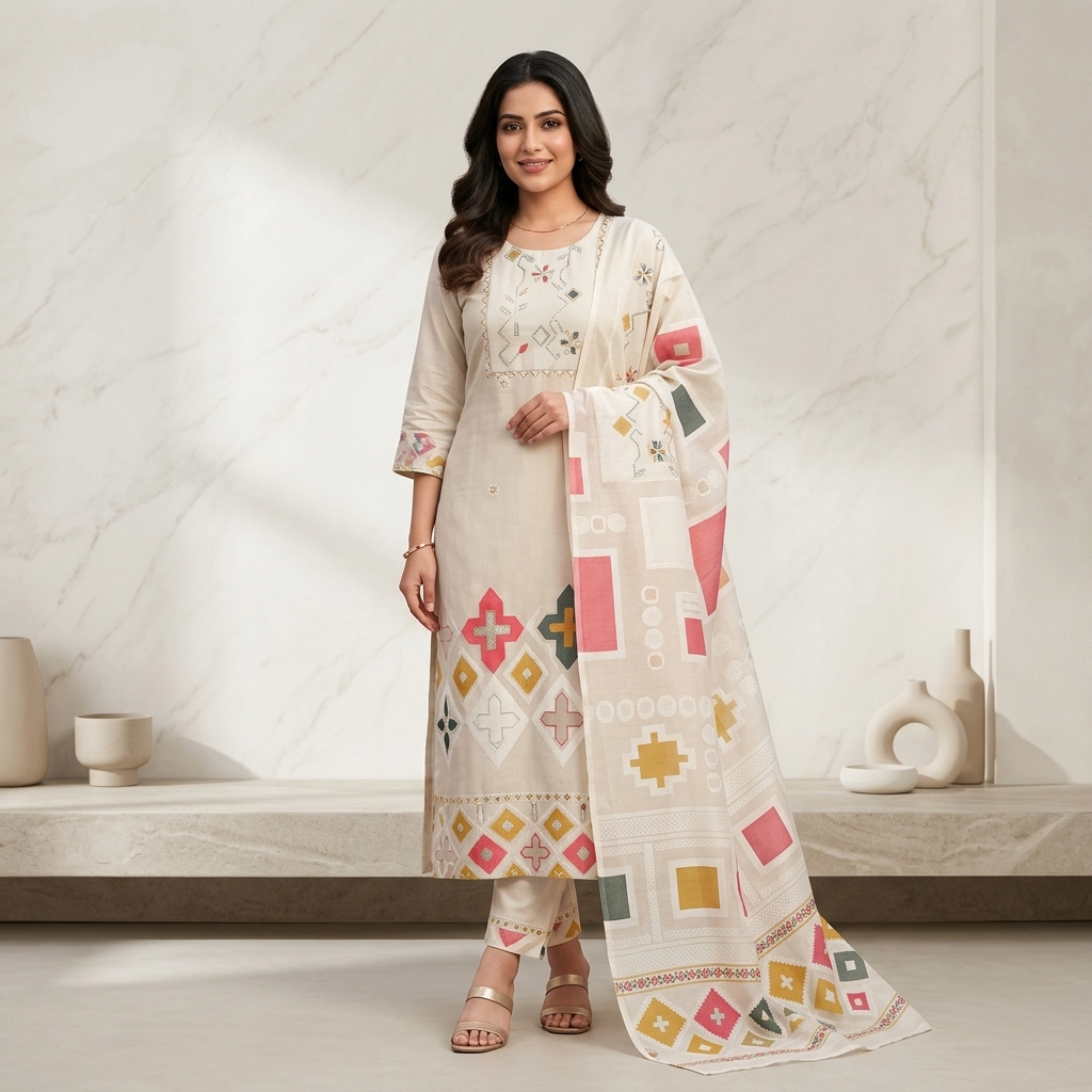 Pastel Mosaic 3 Pcs Suit Set