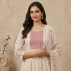 Ivory Pink Anarkali 3 Pcs Suit Set