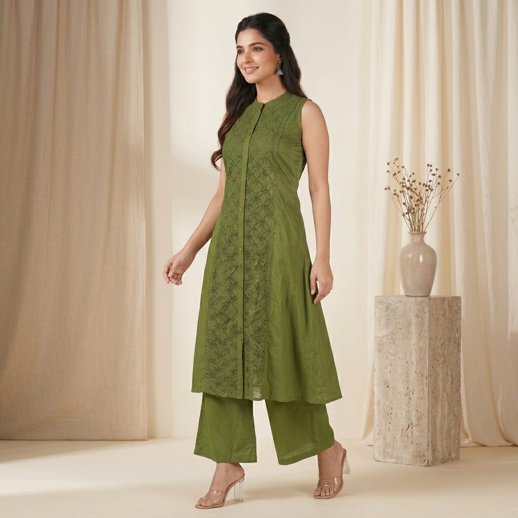 A-Line Green Kurta Palazzo Set
