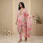 Pink Floral Print 3 Pcs Suit Set