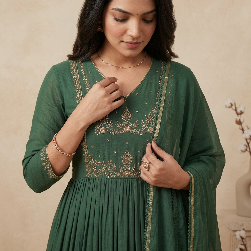 Emerald Grace Anarkali 3 Pcs Suit Set