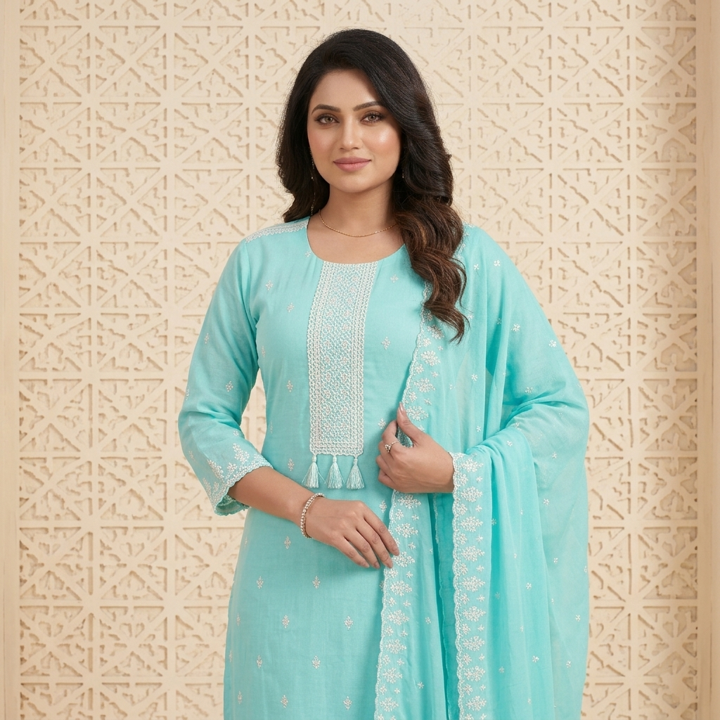 Turquoise Green 3 Pcs Suit Set