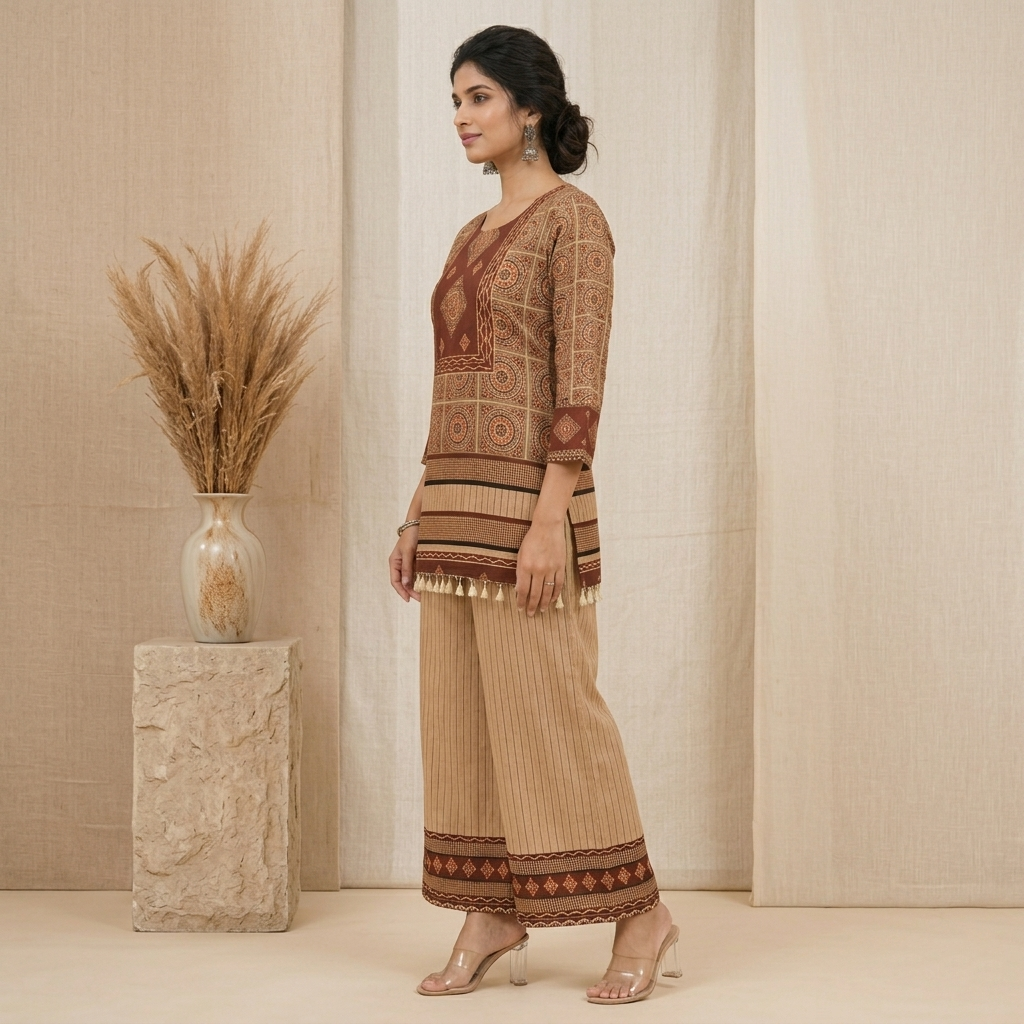 Rust Brown Ethnic Print Co-Ord Set
