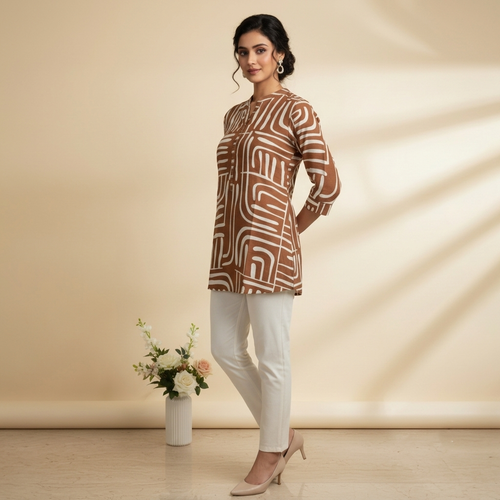 Abstract Print Brown Tunic