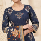 Midnight Blue Ethnic Print 3 Pcs Suit Set