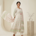 Ivory Printed Anarkali 3 Pcs Suit Set