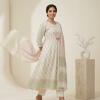 Ivory Printed Anarkali 3 Pcs Suit Set