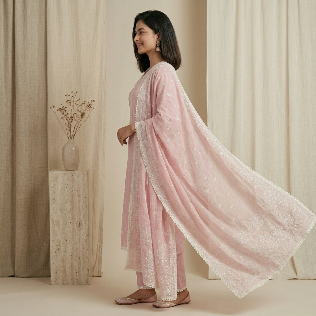 Pink Pastel Embroidered 3 Pcs Suit Set
