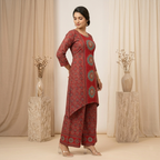 Red Ethnic Print Kurta Set