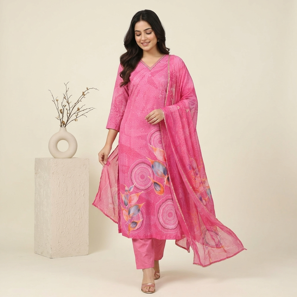 Floral Fuchsia 3 Pcs Suit Set