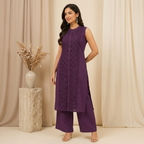 A-Line Wine Kurta Palazzo Set