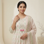 Ivory Printed Anarkali 3 Pcs Suit Set