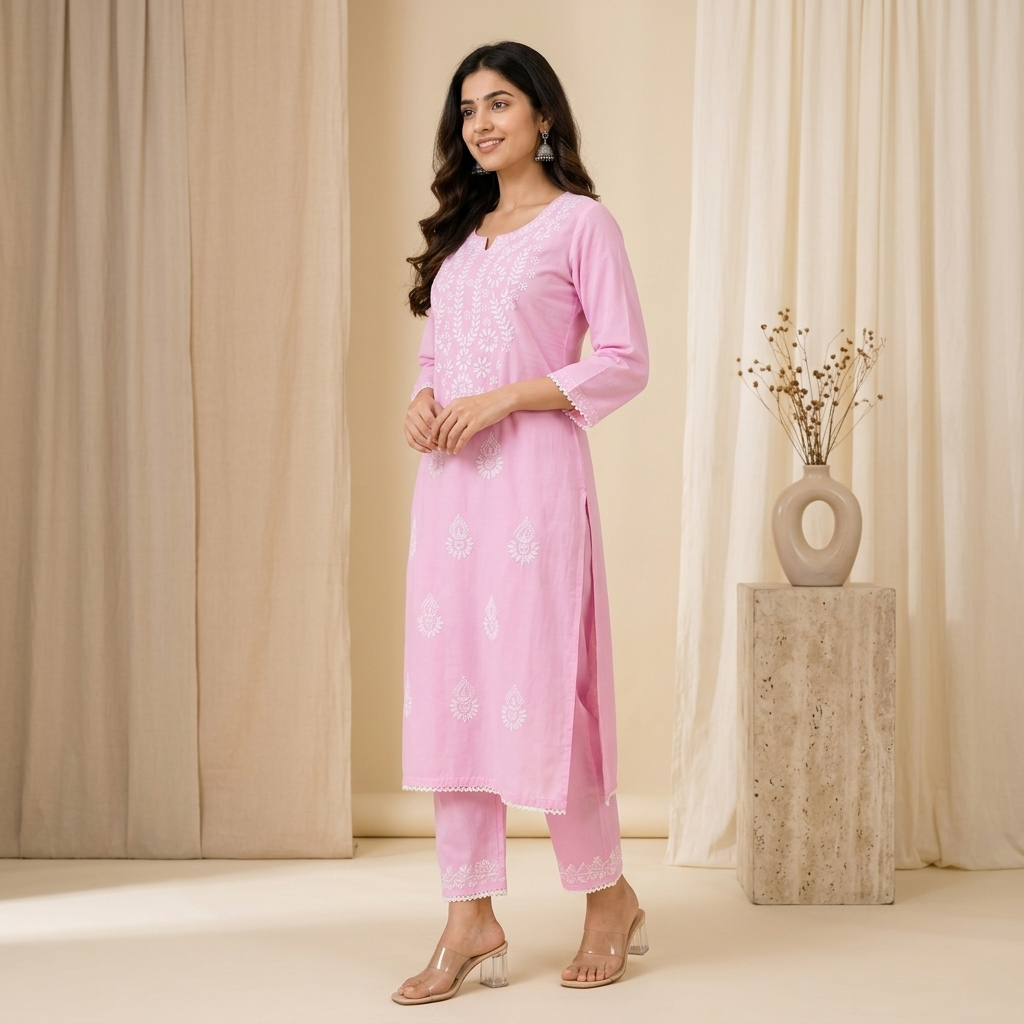 Blush Pink Chikankari Kurta Set
