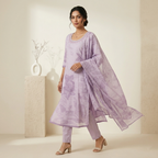 Lavender Printed 3 Pcs Suit Set