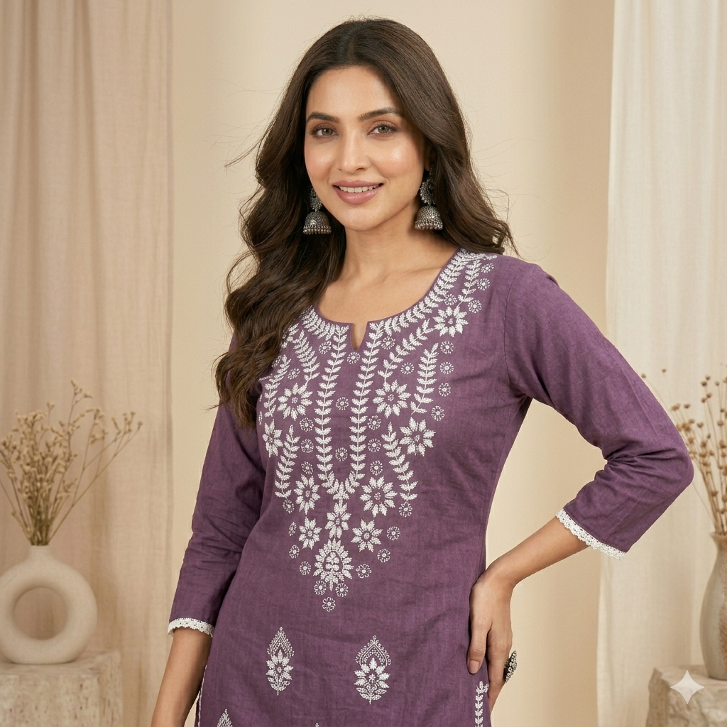 Plum Purple Chikankari Kurta Set
