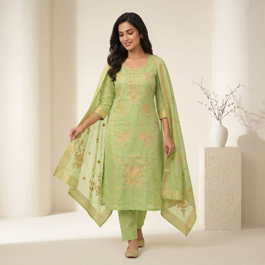 Spring Blossom Green 3 Pcs Suit Set
