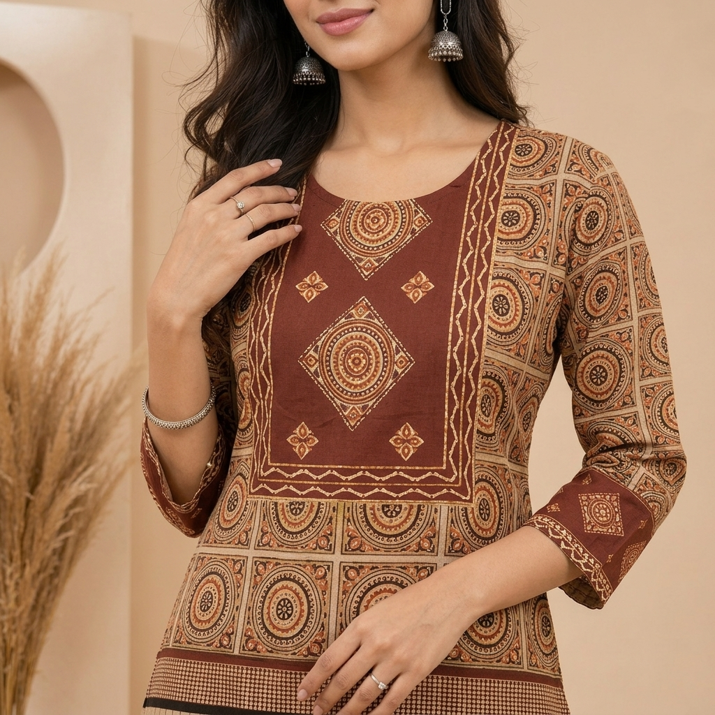 Rust Brown Ethnic Print Co-Ord Set
