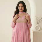 Blush Pink Embroidered Anarkali 3 Pcs Suit Set