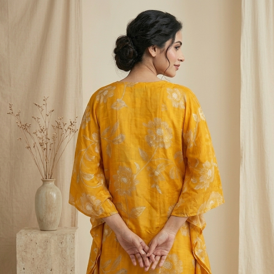 Mustard Floral Kaftan Coord Set