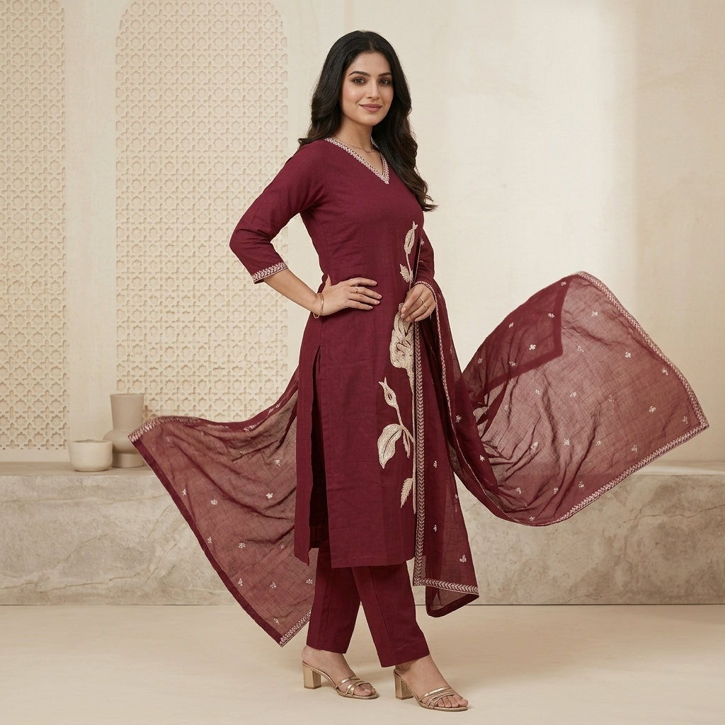 Crimson Rose 3 Pcs Suit Set