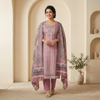 Mauve Printed 3 Pcs Suit Set