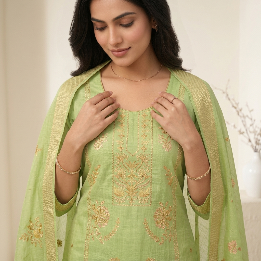 Spring Blossom Green 3 Pcs Suit Set