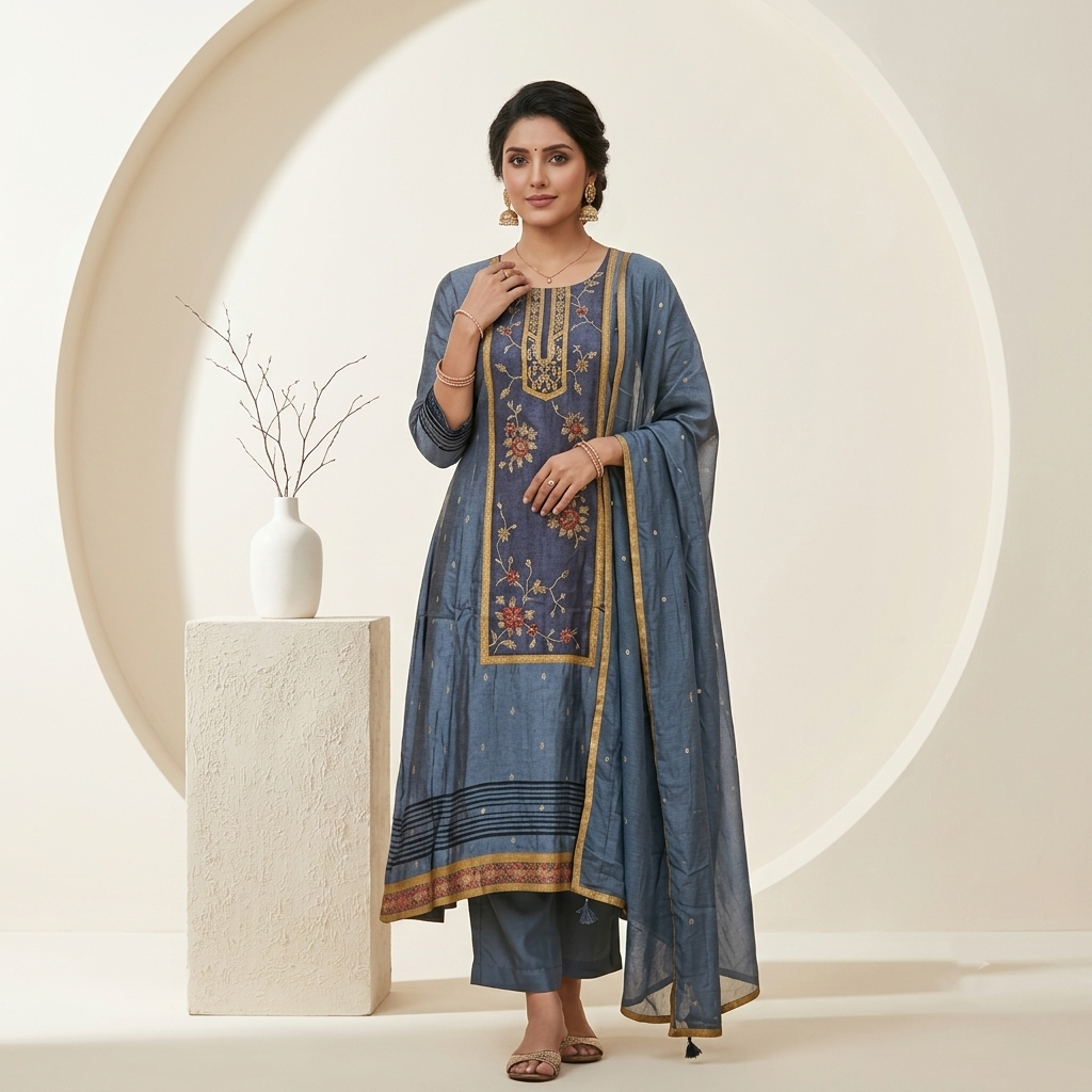 Grey Bloom 3 Pcs Suit Set