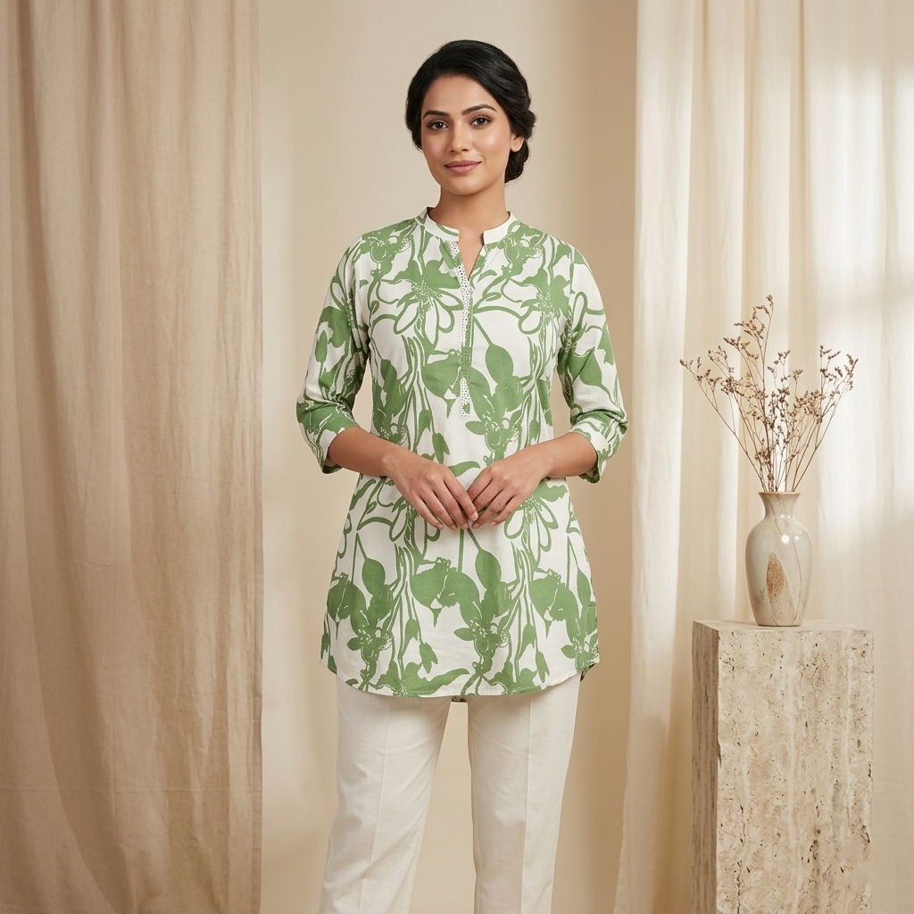 Bloomline Printed Green Tunic