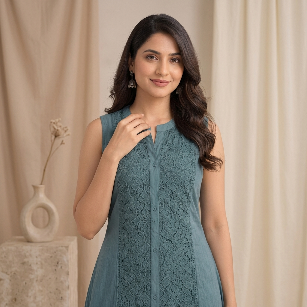 A-Line Teal Kurta Palazzo Set