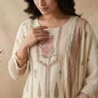 Ivory Pink Floral 3 Pcs Suit Set