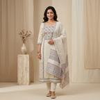 Ivory Printed 3 Pcs Suit Set