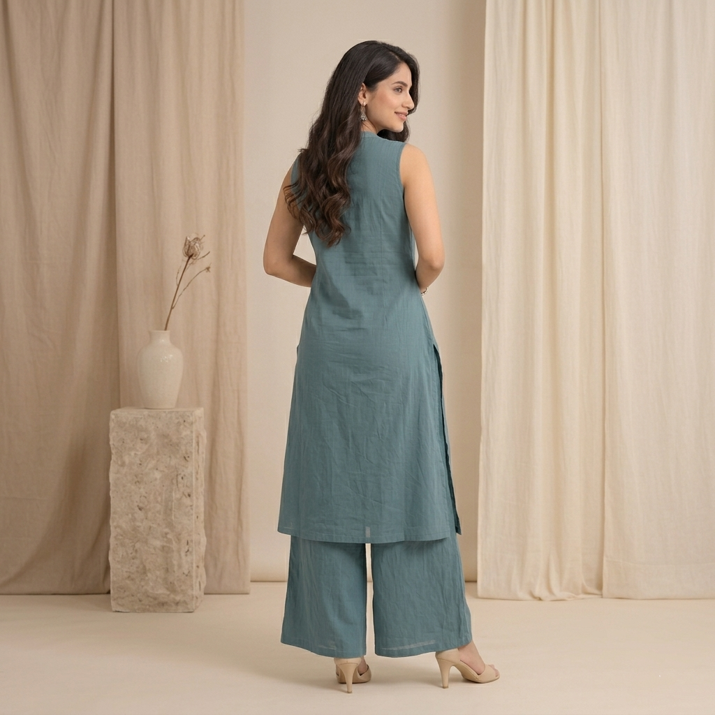 A-Line Teal Kurta Palazzo Set