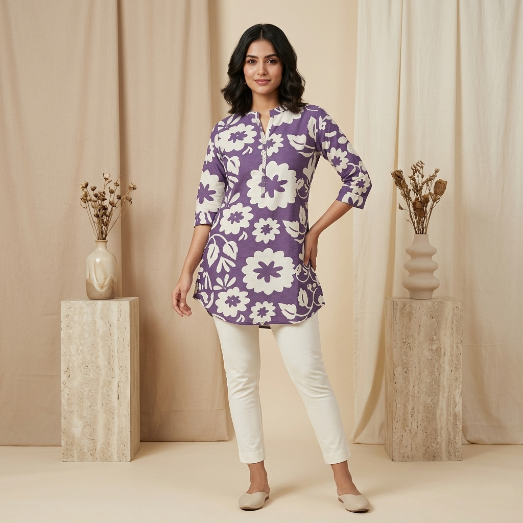 Floral Print Purple Tunic