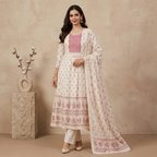 Ivory Pink Anarkali 3 Pcs Suit Set