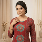 Red Ethnic Print Kurta Set