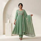 Powder Blue Embroidered Anarkali 3 Pcs Suit Set