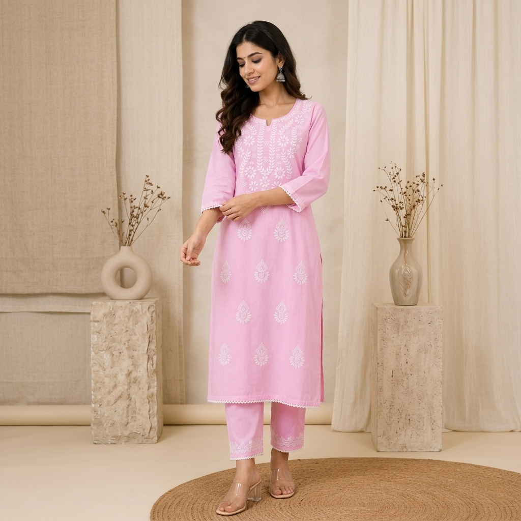 Blush Pink Chikankari Kurta Set