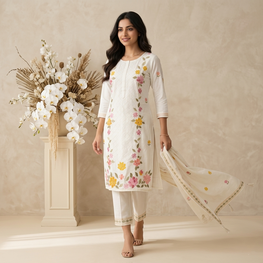 White Spring Bloom 3 Pcs Suit Set