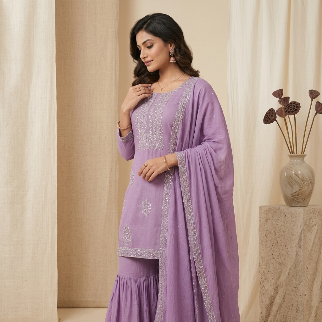 Purple Bloom 3 Pcs Sharara Set