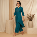 Teal Embroidered Kurti Palazzo Set