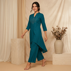 Teal Embroidered Kurti Palazzo Set